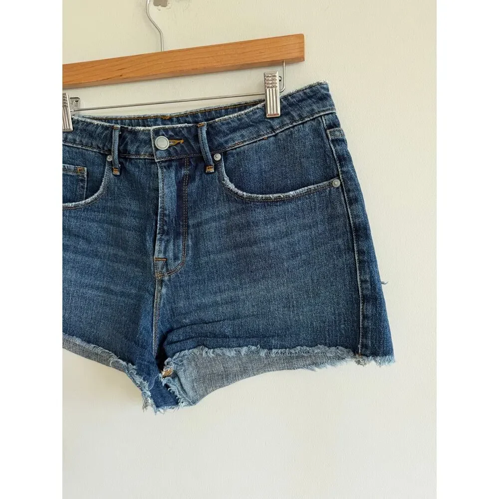 Good American Raw Hem Denim High Rise Cut-Off Shorts Blue 8